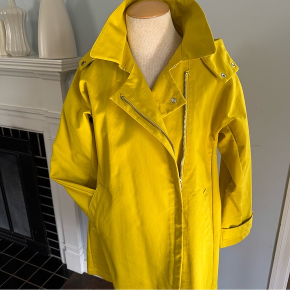 J.CREW Swing Trench Coat in yellow cotton, detachable hood, pockets Sz M NEW - Picture 12 of 16